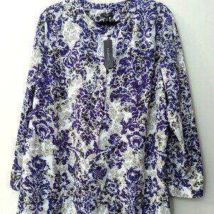 NWT Talbots Women's Purple Floral Print Split Neck Blouse. Size 2X